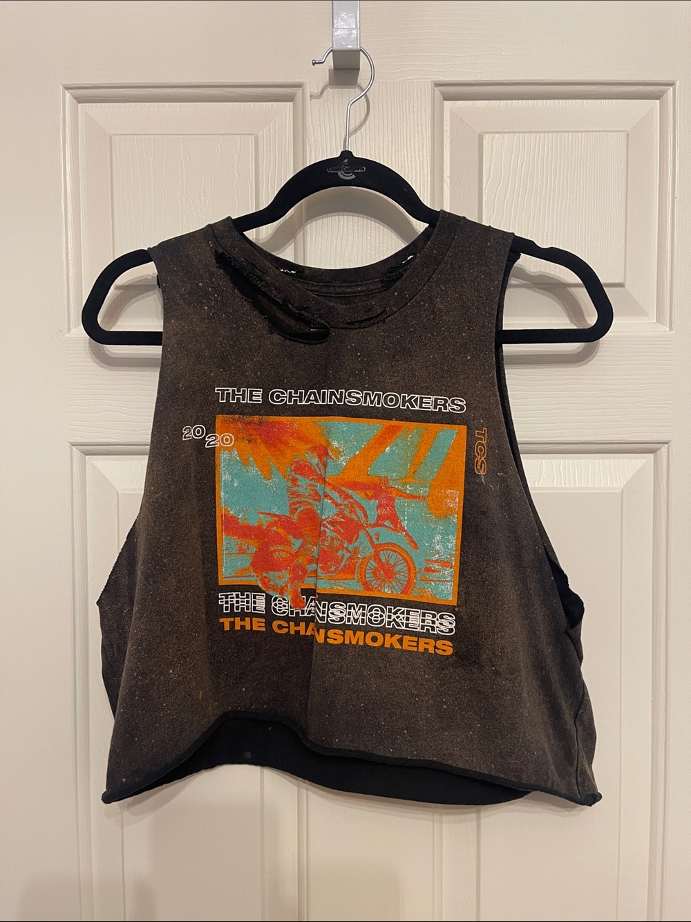 Chainsmokers- Women’s Black Graphic Muscle Crop Tank Top S:L
